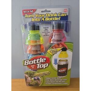 AS SEEN ON TV SET OF 12 BOTTLE TOPS TURN YOUR DRINK CAN INTO A BOTTLE  NEW